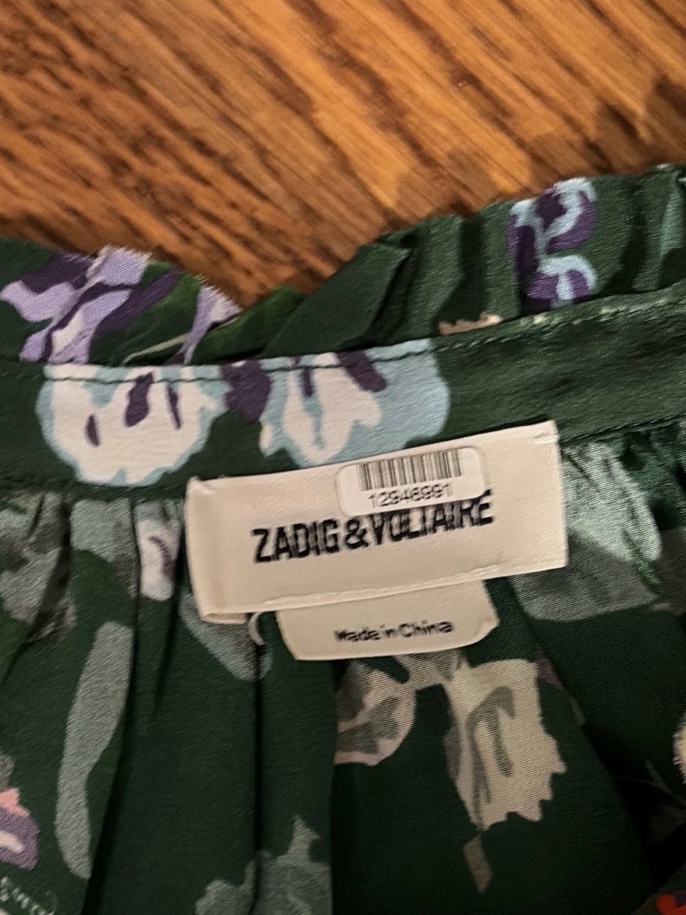 Zadig & Voltaire Dark Green Floral Tie-Neck Blouse - Picture 3 of 3